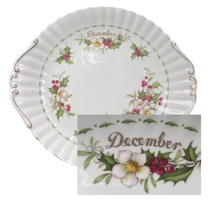 Vintage ROYAL ALBERT 1970 December Christmas Rose Dessert Serving Dish Plate